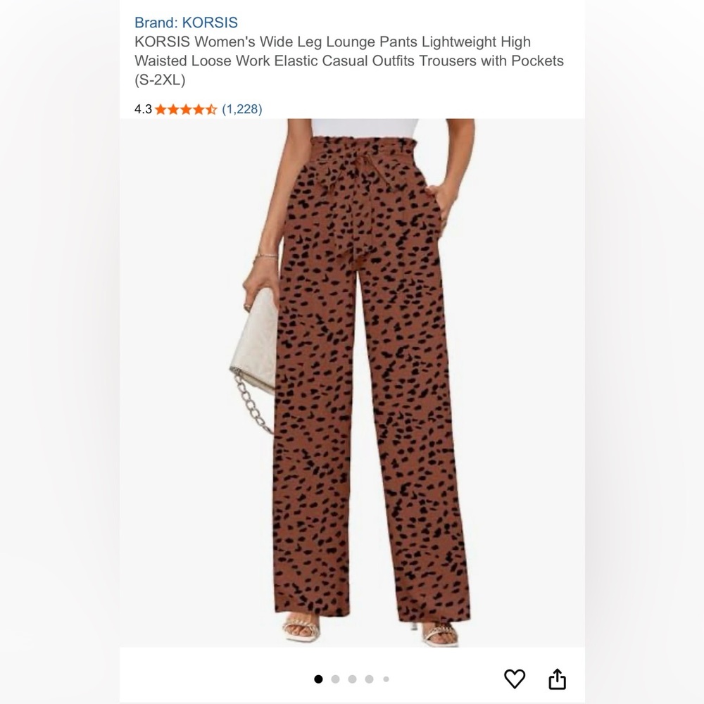 2/$10 Leopard Print Wide Leg Elastic Waistband Pants